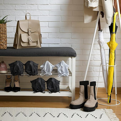 Patelai 20 Pcs Satin Shoe Bags for Travel Reusable Shoe Bag with Drawstring for Protecting Single Pouch Travel Dust Bags Storage Men Women, Black, Grey