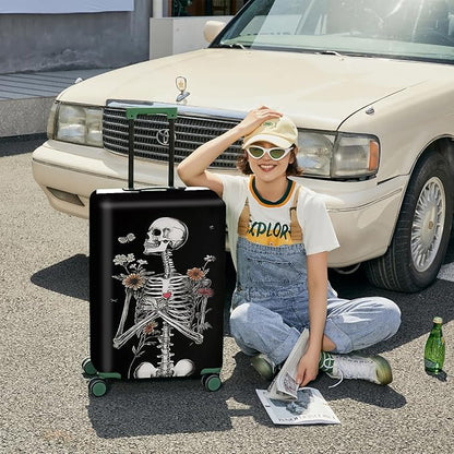 ANNA QUEEN Funny Skull Flower Travel Luggage Cover Suitcase Protector Suitcase Cover Anti-Scratch,Stretchable Fit for 18-32Inch Luggage,Travel Bag Cover Washable XL(fits 29-32Inch suitcase)