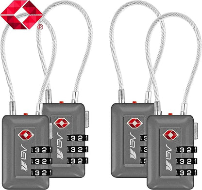 TSA Accepted Luggage Travel Lock, Set-Your-Own Combination Lock for School Gym Locker, Luggage Suitcase Baggage Locks, Filing Cabinets, Toolbox, Case (Slate Gray, 4 Pack)
