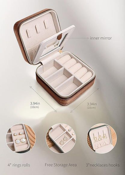 S.Leaf Travel Jewelry Organizer Boxes for Women Small Portable Necklace Earrings Bracelet Rings Travel Case Best Friend Birthday Gifts for Women Trendy (12_Pattern_Crocodile_Brown_01)