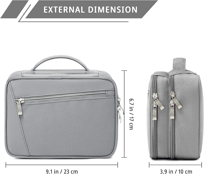 mygreen Electronics Travel Organizer, Watreproof Electronic Accessories Case Portable Double Layer Cable Storage Bag for Cord, Charger, Flash Drive, Phone, Ipad Mini, SD Card, Gifts for Him Grey