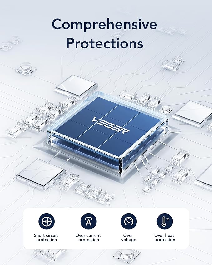 VEGER Portable Charger with Built-in AC Plug and Cables, All in One 10000mAh Ultra Slim Power Bank Travel Essentials, 15W Fast Charging Battery Pack Compatible with iPhone, Samsung, Android (Navy)