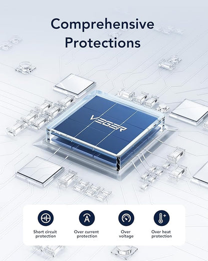 VEGER Portable Charger with Built-in AC Plug and Cables, All in One 10000mAh Ultra Slim Power Bank Travel Essentials, 15W Fast Charging Battery Pack Compatible with iPhone, Samsung, Android (Navy)