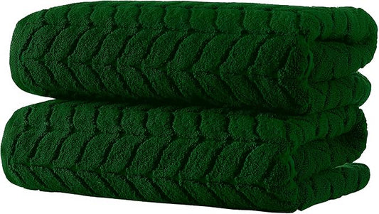 BAGNO MILANO Turkish Bath Towels, Soft Plush Jacquard Luxury Bath Towels, Quick Dry Towel Set (Royal Green, 2 pcs Bath Towel Set)