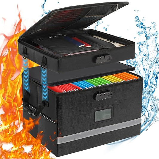 2 Layer File Box with Lock, Portable Document Organizer Box with Handle, Fireproof File Box for Home Office, Legal File Organizer Storage