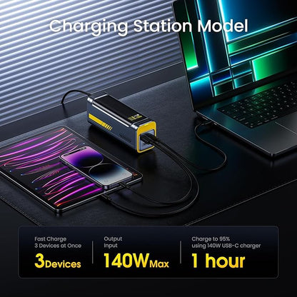 AOHI 140W PD3.1 Laptop Power Bank 40000mAh Fast Charging Station, The Future Starship 2 in 1 Camping Large Portable Charger for MacBook Pro/Air, iPad Pro, iPhone 16 Pro Max,Galaxy,Steam Deck, Grey