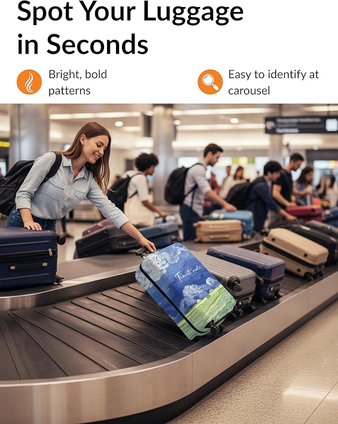 Luggage Cover for Suitcase – Impressionist Sky Design – Stretchable, Washable & Scratch-Resistant Protector for Small Travel Bags