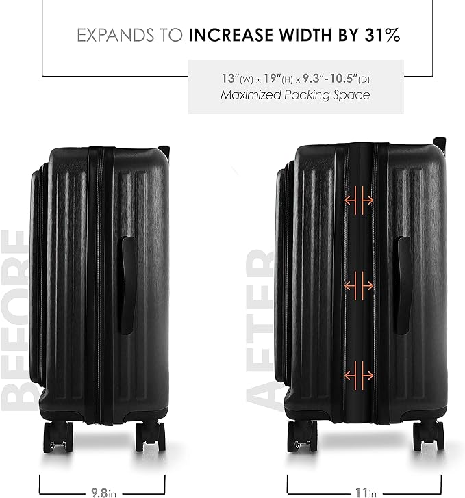 20 Inch Carry On Luggage 22x14x9 Airline Approved, Carry On Suitcase with Wheels, Hard-shell Carry-on Luggage, Durable Luggage Carry-On, Black Small Suitcase with Cosmetic Case
