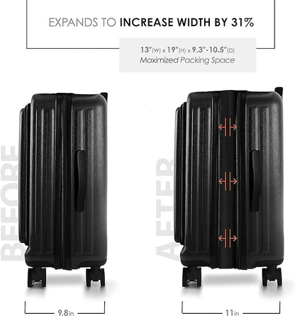 20 Inch Carry On Luggage 22x14x9 Airline Approved, Carry On Suitcase with Wheels, Hard-shell Carry-on Luggage, Durable Luggage Carry-On, Black Small Suitcase with Cosmetic Case