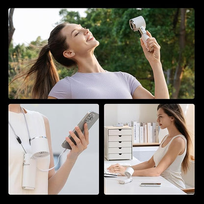 Portable Handheld Turbo Fan with Ice Cooling, 9000mAh Rechargeable Personal Fan, 100-Speed Wind, Built-in Type-C Cable, LED Display,135° Tilt Foldable for Desk/Neck/Travel-Black