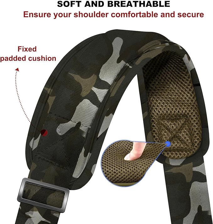 ZINZ 79.5" Universal Strap with Ultra-Thick Fixed Breathable Pad - Adjustable Heavy-Duty Shoulder Strap for Laptop, Crossbody, Luggage, Gym, Camera Bag and More,Camouflage Green