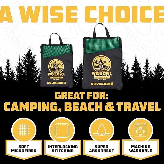 Wise Owl Outfitters Microfiber Camping Towel - Quick Dry Towel for Travel, Backpacking, Hiking, Beach, Gym & Yoga - Compact, Fast Drying & Lightweight