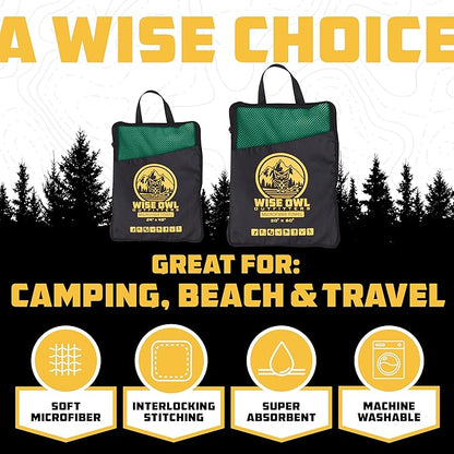 Wise Owl Outfitters Microfiber Camping Towel - Quick Dry Towel for Travel, Backpacking, Hiking, Beach, Gym & Yoga - Compact, Fast Drying & Lightweight