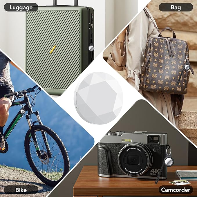 Air Tracker Tags-4 Pack White | Bluetooth Tracker Work with Apple Find My (iOS Only), Smart Tag with Protective Case/Keychain/Lanyard, Item Finder for Luggage/Key/Suitcase, Replaceable Battery