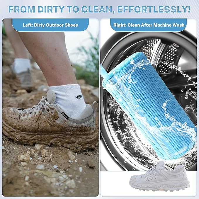 Shoe Washing Machine Bag, 2PCS Reusable Shoe Bag for Washing Machine, 360° Deep Cleaning Shoe Washing Bag for Sneakers, Laundry Shoe Bag for Washer & Dryer, Fits All Shoe Types (blue)