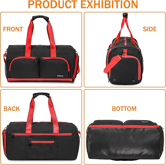 Kuston Sports Gym Bag with Shoes Compartment &Wet Pocket Gym Duffel Bag Overnight Bag for Men and Women
