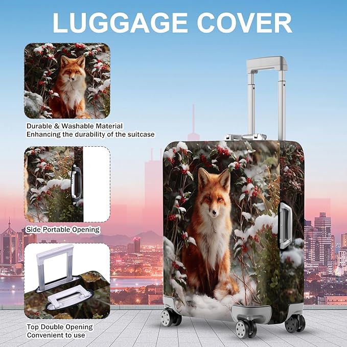 FOREVER QUEEN Winter - Fox Luggage Cover Suitcase Protector Suitcase Cover Anti-Scratch,Stretchable Bag Cover Washable Durable Polyester