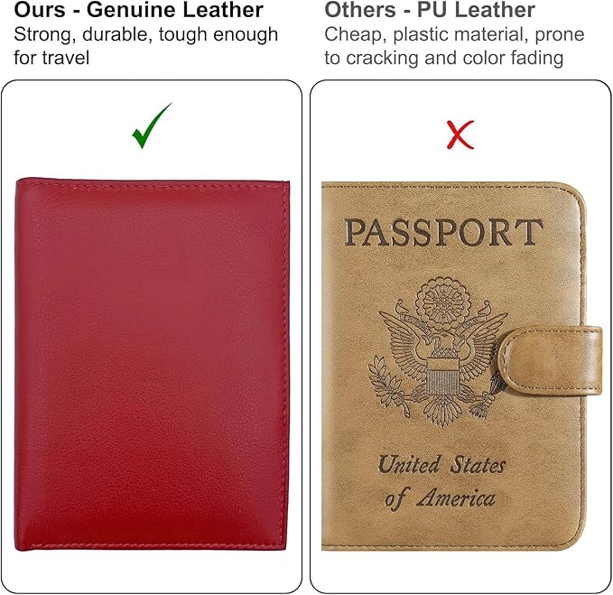 Red RFID Genuine Leather Passport Wallet