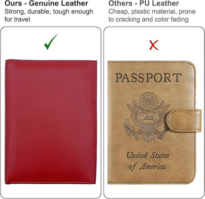 Red RFID Genuine Leather Passport Wallet