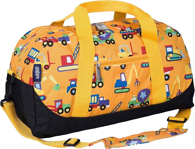 Wildkin Kids Overnighter Duffel Bag – Carry-On Size, Ideal for School & Sleepovers – Under Construction