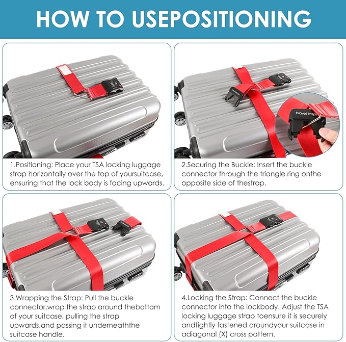 Travel Inspira Luggage Straps for Suitcases with TSA Lock, Protect Your Luggage Anti-Burst, High Visibility Color, Easy to Identify Luggage Adjustable Heavy Duty Belt for 20-32 Inch Suitcases