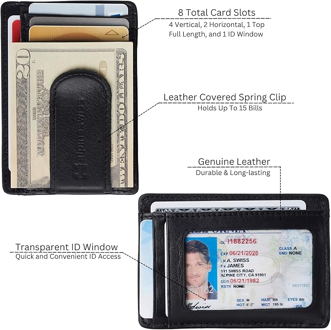 Alpine Swiss RFID Dermot Money Clip Front Pocket Wallet For Men Leather Comes in a Gift Box Black