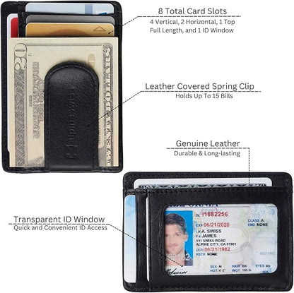 Alpine Swiss RFID Dermot Money Clip Front Pocket Wallet For Men Leather York Collection Smooth Finish Black