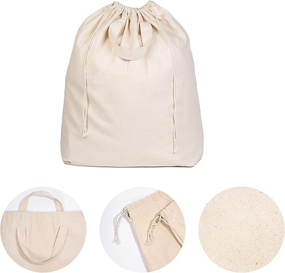 Canvas Laundry Bags - Extra Large, Heavy Duty, 100% Cotton Laundry Bag with Straps, Handles and Drawstring - College Dorm Laundry Bag in XL Size - Washable, Foldable Laundry Basket Liner (2 Pack)