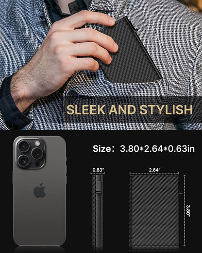 typecase Mens Wallet Card Holder: Pop Up Aluminum Case, Carbon Fiber Leather, Smart, RFID Blocking, Slim, Minimalist, Front Pocket - 9-14 Card Capacity | ID Window | Cash Slot (Orange)