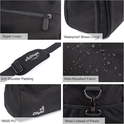 Gym Bag for Men Women, Duffle Bag with Shoe & Laptop Compartment, Waterproof Fitness Workout Sports Bag for Travel Overnight Weekend Swimming Yoga (Black, 42x25x20cm)