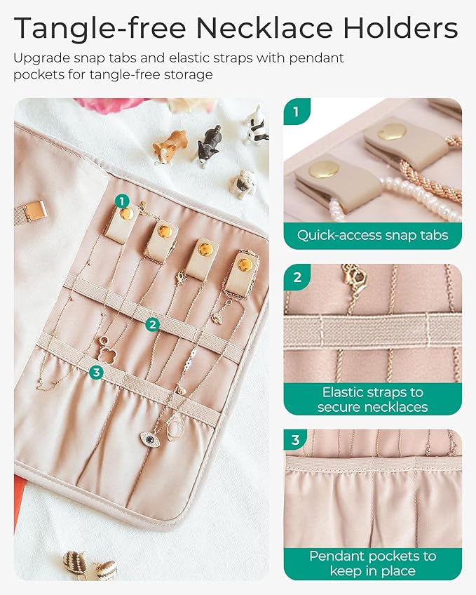 BAGSMART Travel Jewellery Organiser Roll Foldable Jewelry Case for Journey-Rings, Necklaces, Bracelets, Earrings, Flower Bird