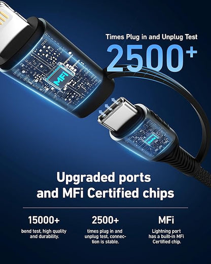 Coiled USB C to USB C and Lightning Cable 2 in 1, 3FT 2Pack Braided Cord Fast Charging Type C Car Charger for iPhone 17 16 15 14 13 12 11,iPad, Samsung Galaxy, Google Pixel, Moto, LG, TCL Phones