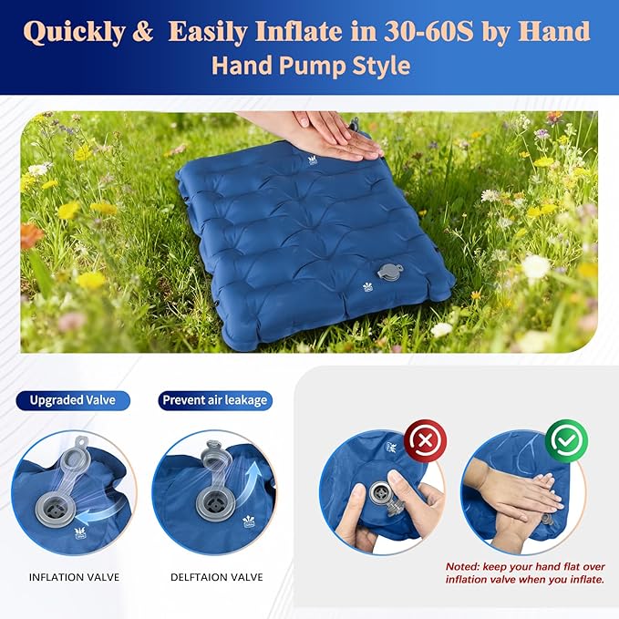 HiiPeak Inflatable Stadium Seat Cushion, Compact Hand Press Stadium Seats Pad Bleacher Seat Chair Cushion Pad for Airplane Travel Camping Backpacking Sports Events