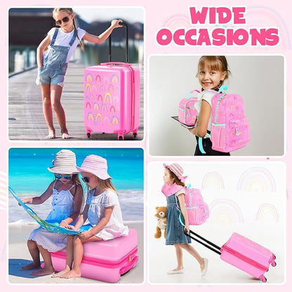 Redbaker 6 Pcs Kids Luggage Set 17 Inch Kids Rolling Luggage Double Pattern Suitcase for Girls Boys School Gift(Dusty Pink,Rainbow Style)