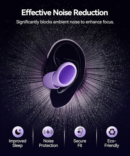 Ear Plugs for Sleeping 45dB Noise Cancelling Ear Plugs for Noise Reduction & Snoring, Concerts, Earplugs for Sleep, Sider Sleepers Airplane, Silicone Earplugs Reusable Concert Ear Plug +8Tip Violet