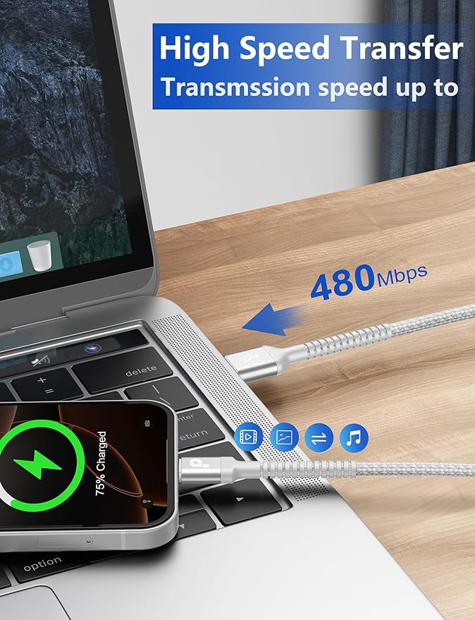 USB A to USB C Cable Fast Charging [2 Pack, 6FT], USB to USB C Charger Cable Upgraded Extra Durable Braided USBC Cable Compatible with iPhone 17 16 15 Pro Max, Samsung Galaxy, LG and More -Silver