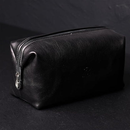 Time Resistance Leather Toiletry Bag Cosmetic Case Italian Classy Dopp Kit