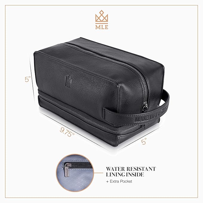 Mens Leather Toiletry Bag – Travel Dopp Kit, Shaving Bag, Grooming & Hygiene Organizer, Leather Toiletry Bag for Men, Gift for Him