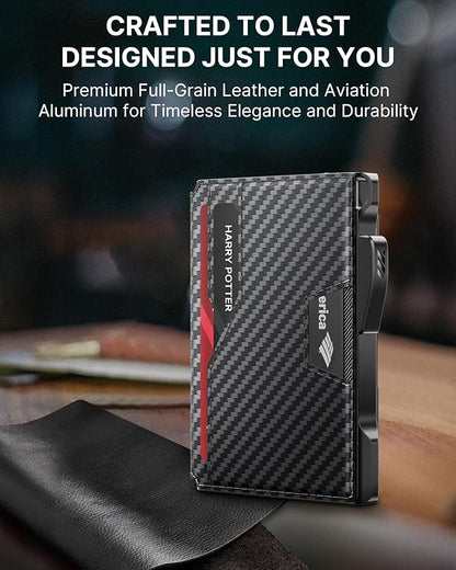 typecase Wallet for Men: Rfid-blocking with Money Clip Slim Leather Bifold ID Window Smart Pop Up Card Case Front Pocket Wallet with Gift Box (Carbon Fiber Black)