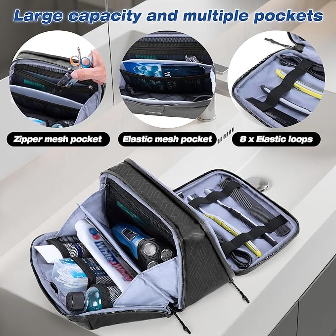 Yarwo Travel Toiletry Bag for Men, Hanging Dopp Kit Shaving Storage Case, Water-resistant Toiletry Organizer Hygiene Bag for Toiletries, Skincare, Razor, Makeup, Cosmetics, Shower Essentials