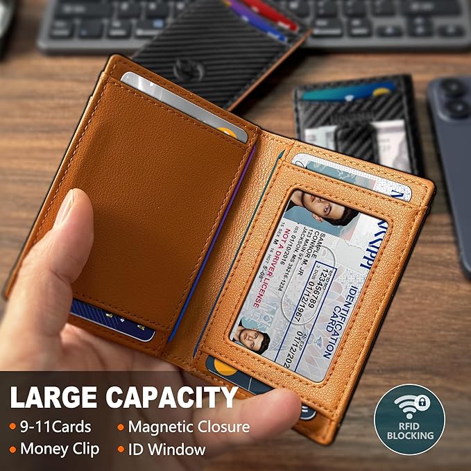 Magnetic Closure Slim Wallet with Money Clip Gift Boxed,Genuine Leather Front Pocket Wallet for Men, 3.9"x 2.9", RFID Blocking