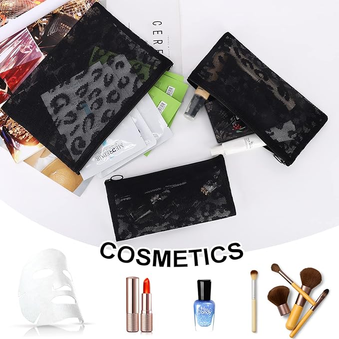 12 Pieces Zipper Nylon Mesh Pouch, Mesh Cosmetic Bags Makeup Bags Pencil Case, Multipurpose Travel Bags for Cosmetic School Office Supplies and Travel Accessories (Black Lace, A5)