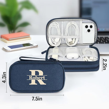 Personalized Electronics Organizer Travel Case Navy – Custom Name Compact Cable Storage Bag for Chargers, Cords, USB Flash Drives, Waterproof Tech Pouch for Travel, Business, Daily Organizer - Navy