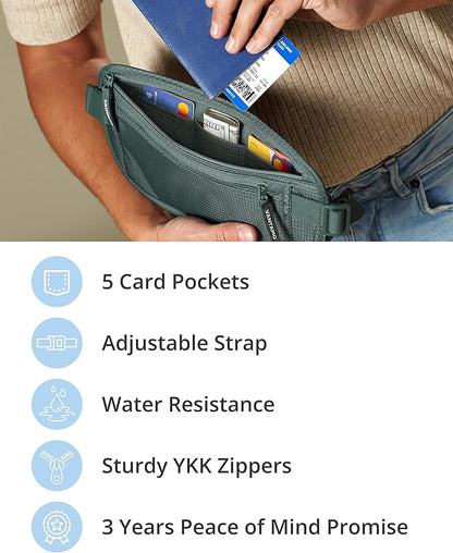 Vantamo Money Belt with RFID For Men & Women, Hidden Passport Holder for Travel, 2 Compartment Travel Fanny Pack for Women Anti Theft