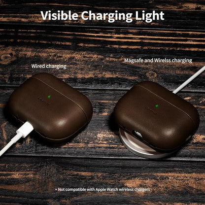 Belemay Handcrafted Full-Grain Vegetable-Tanned Leather Case for AirPods Pro 3rd Gen (2025), Two-Tone Effect, Natural Patina, Compatible with MagSafe, Compatible with Airpods Pro 3, Bourbon Brown