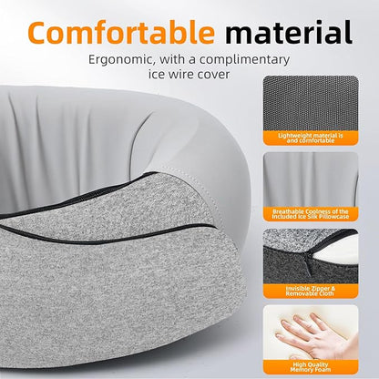 Travel Neck Pillows for Airplanes, Premium 100% Memory Foam Neck Pillow with Alternative Cooling Ice Silk Cover - Upgrade Liner Enables Easy Pillowcase Cleaning, Travel Pillow Fits Plane, Car, Train