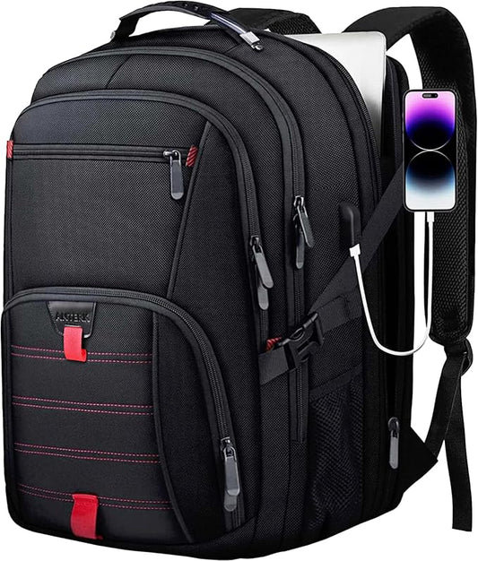 Extra Large Travel Laptop Backpack, 17.3 Inch Carry on Backpack for Men Women with USB Port, 50L Anti Theft Water Resistant College Bussiness TSA Airline Approved Work Computer Backpack, Black