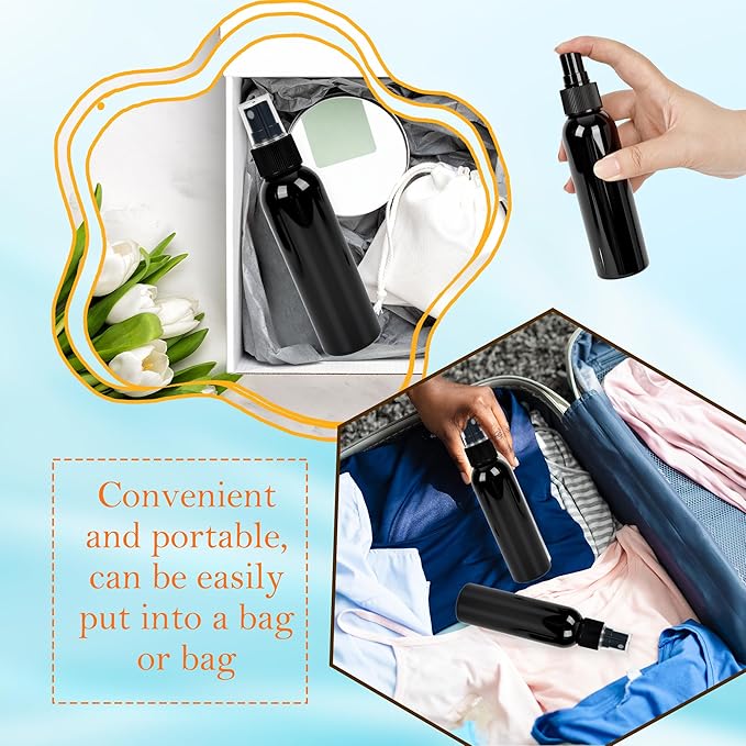 40 Pack Black Plastic Spray Bottles with Cap 4 oz Fine Mist Spray Bottles Refillable Portable Misters Travel Containers for Perfume Cleaning Liquid