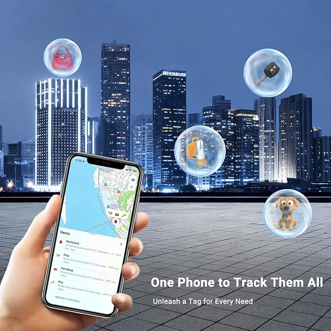 Dual-System Compatible Bluetooth Tracker for iOS or Android Key Finder, Item Locator, Smart Luggage Tracker, Pet Tracker Works with Apple Find My or Google Find Hub IP67 Waterproof Rating (4-Pack)