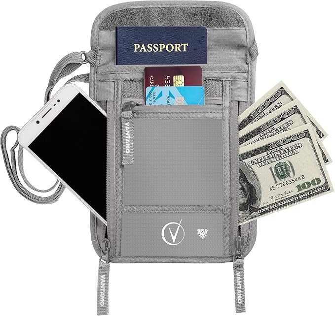 Vantamo Money Belt with RFID For Men & Women, Hidden Passport Holder for Travel, 2 Compartment Travel Fanny Pack for Women Anti Theft